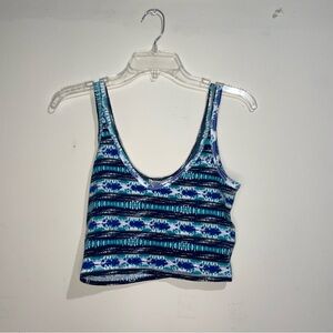 Aeropostale Blue Black Green Patterned Cropped Tank Top M Cotton Blend Y2K NWT